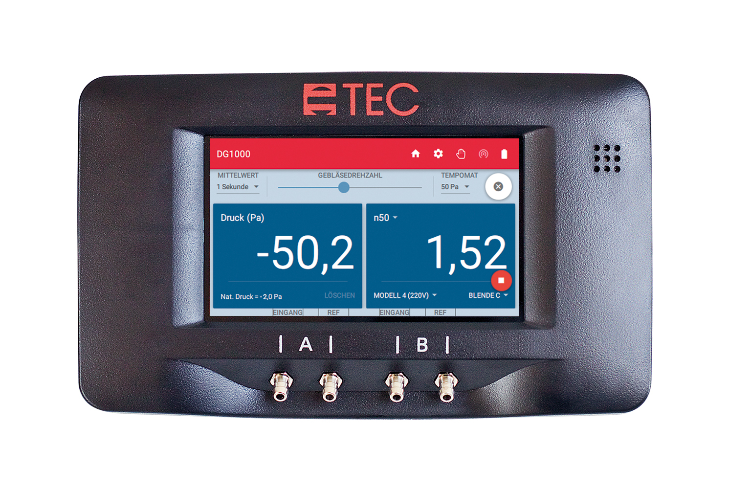 Das Druckmessgerät DG-1000 mit Touch Screen und integriertem WLAN-Modul